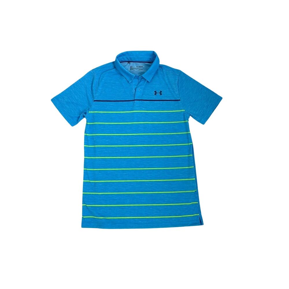 Under Armour Performance Polo Blue Green Stripe Dri-Fit Shirt Youth XL